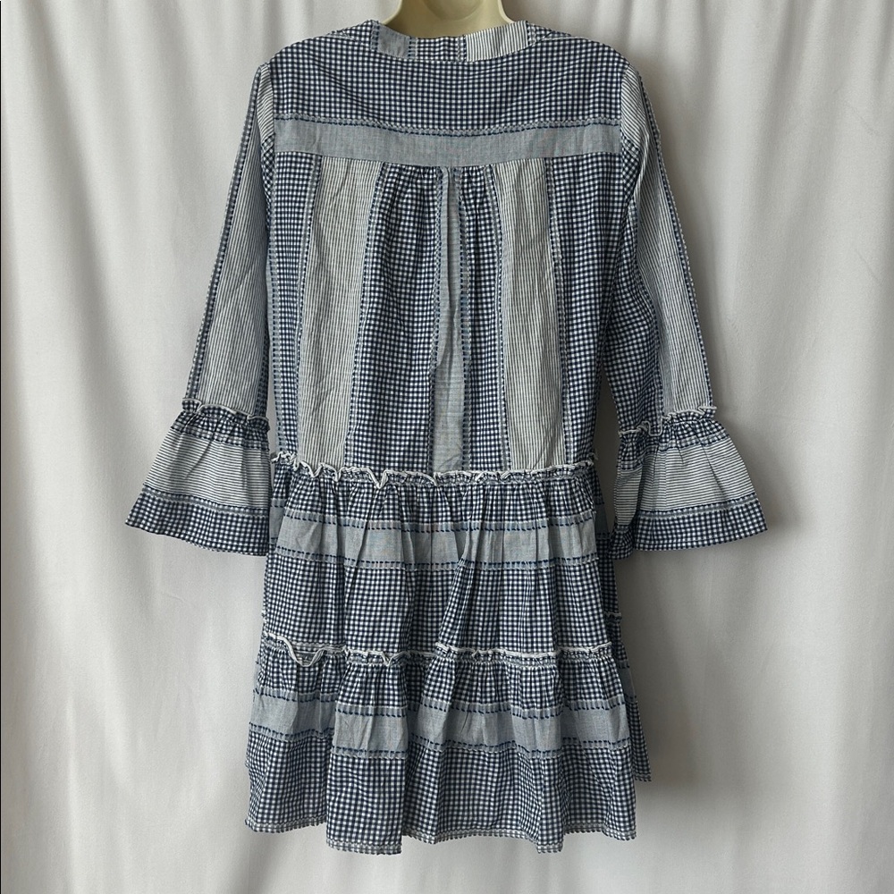 Pomander Place NWT Cute Blue Gingham Ruffled Hem 3/4 Sleeve Dress **Size S** 🌸🌸 - Picture 2 of 7